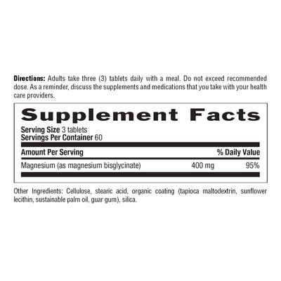 Country Life Chelated Magnesium Glycinate 400mg, 180 Tablets, Certified Gluten Free, Certified Vegan, Certified Halal, Non-GMO Verified