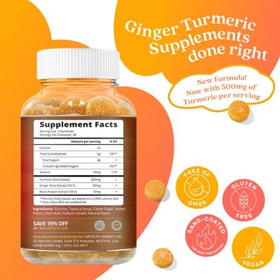 BeLive Turmeric Curcumin with Black Pepper &amp; Ginger - 500 mg of Turmeric and Ginger Supplement for Immune Support, Healthy Skin, and Joint Health - Tropical Flavor | 60 Count