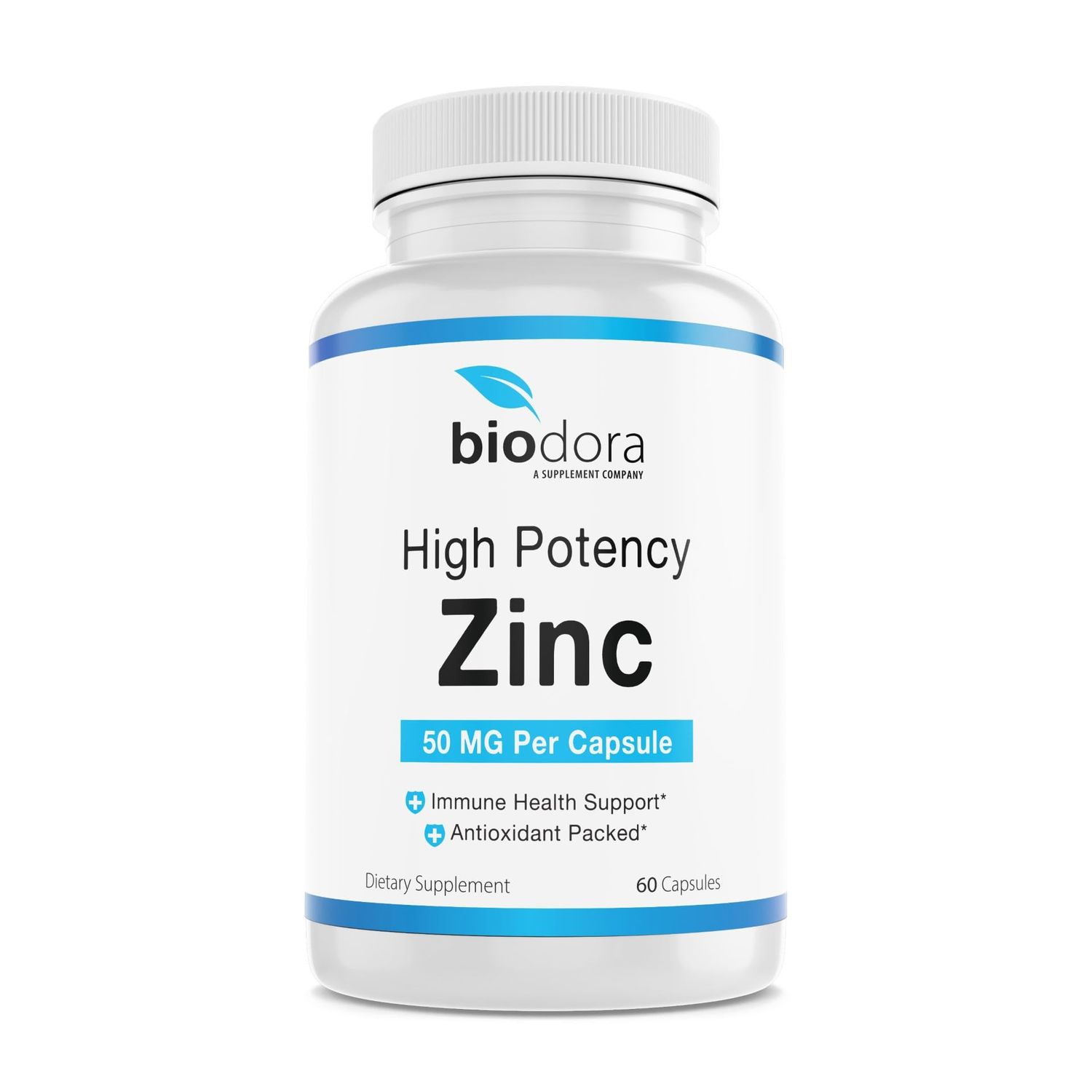 Biodora Zinc High Potency, No GMO, Vitamins for Good Skin, Immune Support Supplement &amp; Antioxidant, Vegan, 50mg Per Servings, 60 Capsules, Unflavoured