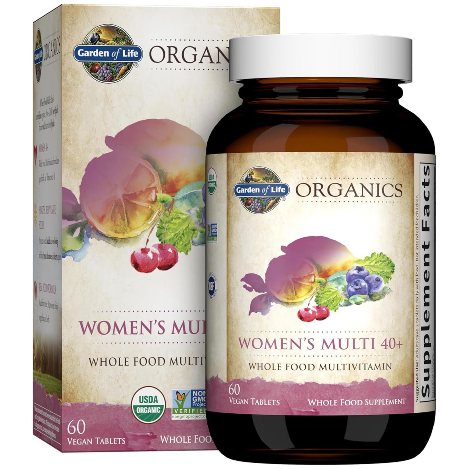 Garden of Life Organics Vitamins for Women 40+ - 60 Tablets, Womens Multi 40+, Vegan Vitamins for Women Over 40, Hormone &amp; Breast Health Support Blend, Whole Food Womens Multivitamin