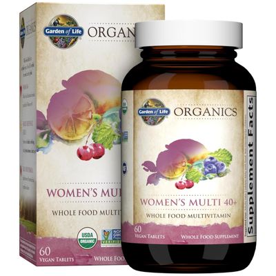 Garden of Life Organics Vitamins for Women 40+ - 60 Tablets, Womens Multi 40+, Vegan Vitamins for Women Over 40, Hormone &amp; Breast Health Support Blend, Whole Food Womens Multivitamin