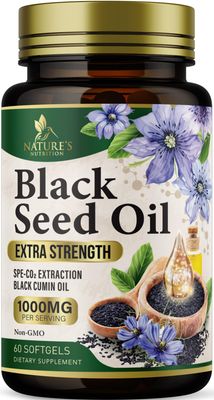 Premium Black Seed Oil Capsules Extra Strength 1000mg - Cold Pressed Nigella Sativa Blackseed Oil, Pure Black Cumin Seed Oil &amp; Antioxidant for Skin &amp; Immune Support - Non-GMO &amp; Vegan - 60 Count