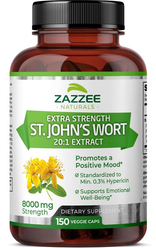 Zazzee Extra Strength St. Johns Wort 20:1 Extract, 8000 mg Strength, 0.3% Hypericin, 150 Vegan Capsules, 5 Month Supply, Concentrated, Standardized 20X Extract, 100% Vegetarian, Non-GMO, All-Natural