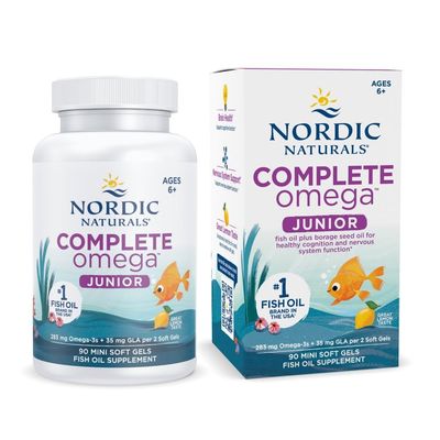 Nordic Naturals Complete Omega Jr., Lemon - 90 Mini Soft Gels - 283 mg Total Omega-3s &amp; 35 mg GLA - Healthy Cognition, Nervous System Function - Non-GMO - 45 Servings