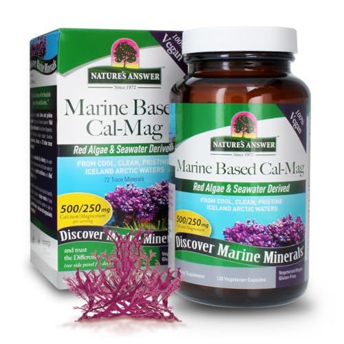 Nature&#39;s Answer Calcium Magnesium Capsules 120 Count - Daily Marine Based Magnesium &amp; Calcium Supplement for Sleep &amp; Bone Support - Vegan, Gluten Free, Alcohol Free - Magnesium Supplement for Everyone