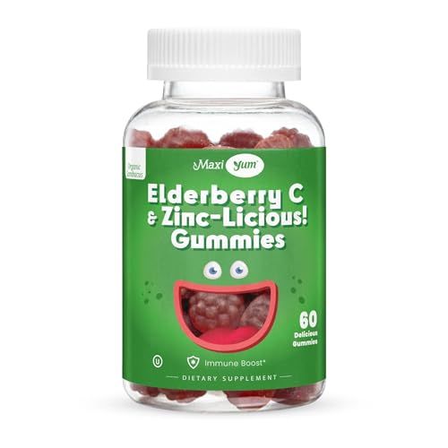 Elderberry Zinc Gummies - Organic Sambucus Elderberry Gummies with Zinc and Vitamin C - Vegan Immune Support for Adults and Kids - Chewable Elderberries Supplements for Immunity Boost - 60 Gummies