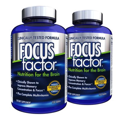 Focus Factor Nutrition for The Brain, Improved Memory &amp; Concentration Brain Supplement, Complete Multivitamin with Vitamins B6, B12, D, Bacopa Monnieri &amp; Tyrosine, 150 Count (Pack of 2)