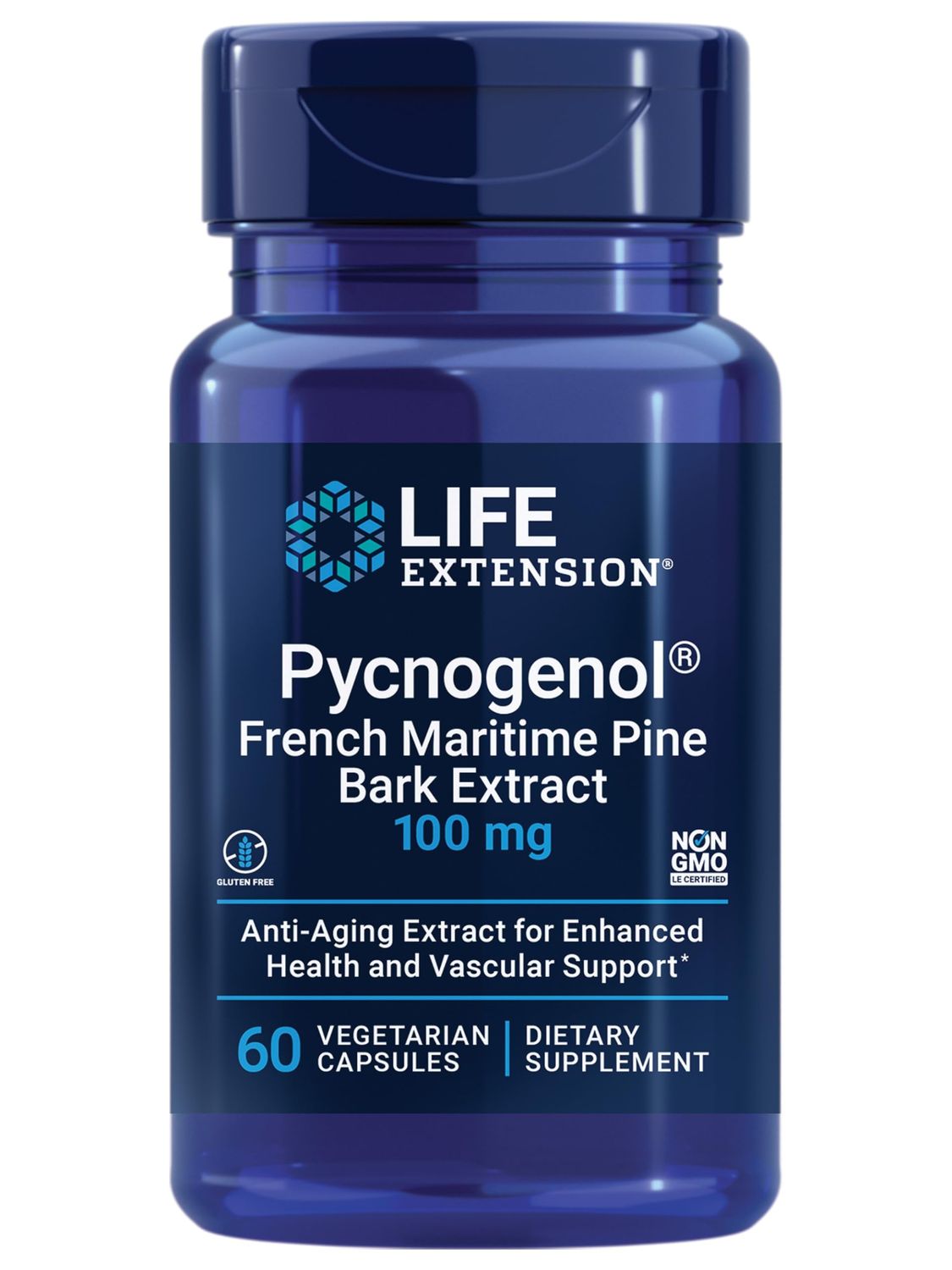 Life Extension Pycnogenol - French Maritime Pine Bark Extract - Scientifically Studied healthy aging &amp; Vascular Health Supplement - Non-GMO, Gluten-Free, Vegetarian - 60 Capsules