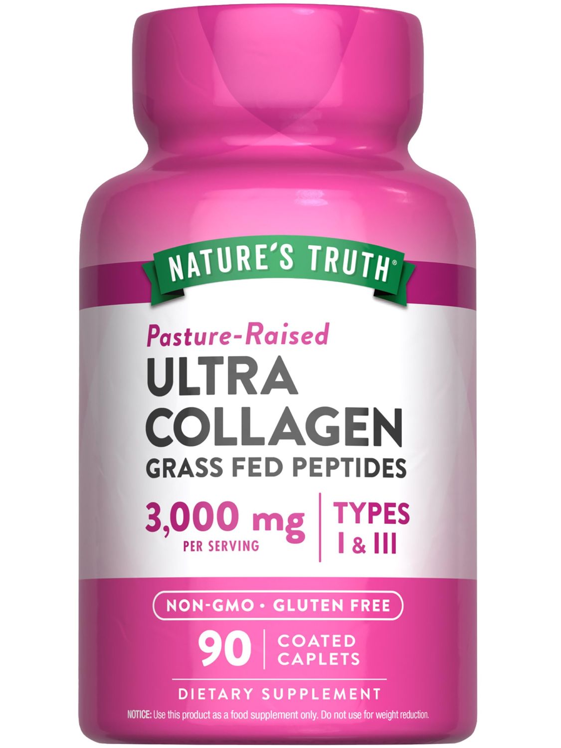 Nature&#39;s Truth Collagen Peptides | 90 Caplets | Type 1 and 3 with Vitamin C | Grass Fed, Non-GMO and Gluten Free Pill Supplement