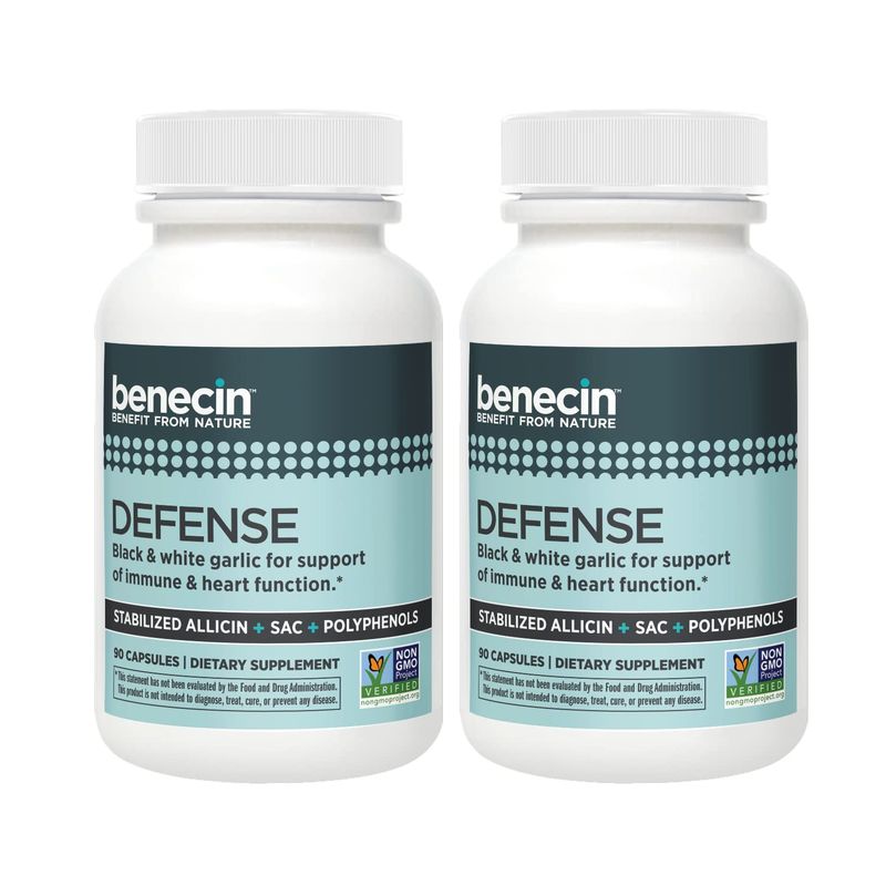 Benecin Defense 1500 mcg Stabilized Allicin per Capsule | Plus high Amounts of SAC &amp; Polyphenols from Black Garlic | Powerful Support of Immune &amp; Heart Function Vegetarian Caps (1 Count (Pack of 180))