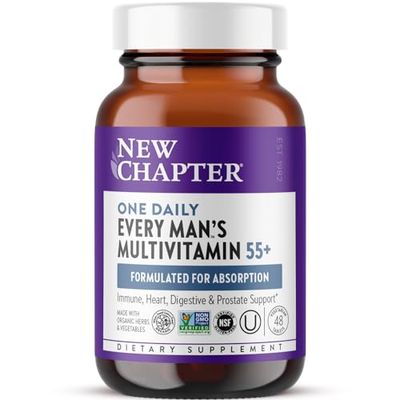 New Chapter Men&#39;s Multivitamin 50 Plus for Brain, Heart, Digestive, Prostate &amp; Immune Support with 20+ Nutrients + Astaxanthin - Every Man&#39;s One Daily 55+, Gentle on The Stomach - 48 ct