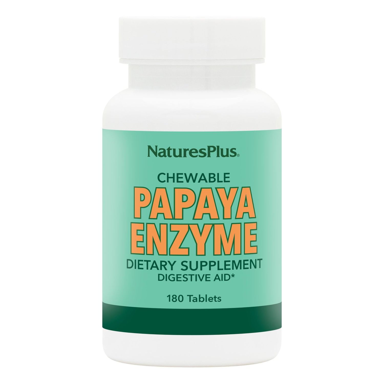 Natures Plus Papaya Enzyme - 6 mg Papain - All Natural Digestive Aid Supplement, Contains Amylase &amp; Protease - 180 Chewable Tablets (180 Servings)