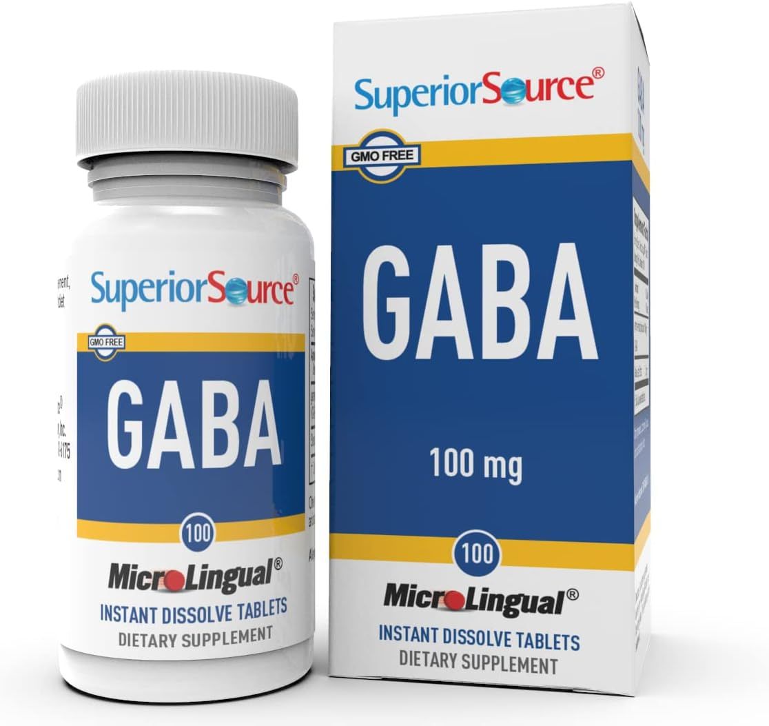 Superior Source GABA 100 mg, Quick Dissolve MicroLingual Tablets, 100 Count, Brain Health Support, Promotes a Relaxing Effect &amp; Positive Mood, Stress &amp; Sleep Support, Non-GMO