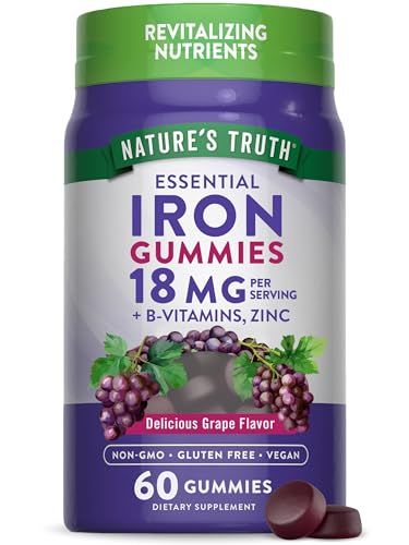 Natures Truth Iron Gummies | 60 Count | Vegan, Non-GMO &amp; Gluten Free Supplement | with Zinc &amp; B Vitamins | Grape Flavor