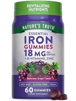 Natures Truth Iron Gummies | 60 Count | Vegan, Non-GMO &amp; Gluten Free Supplement | with Zinc &amp; B Vitamins | Grape Flavor