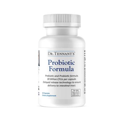 Dr. Tennant&#39;s Probiotic Formula w/Prebiotics to Ensure Viability, Time-Release &amp; Acid Resistant Capsules, 30B CFUs, Vegetarian Capsules, Vegan, Gluten-Free, Dairy-Free, No Need to Refrigerate