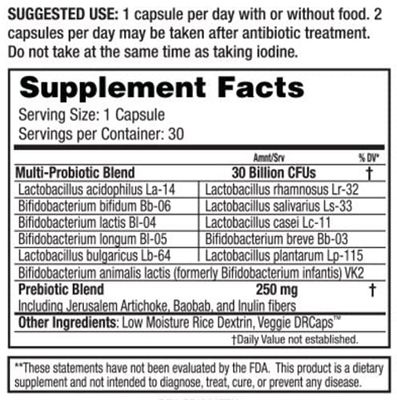 Dr. Tennant's Probiotic Formula w/Prebiotics to Ensure Viability, Time-Release &amp; Acid Resistant Capsules, 30B CFUs, Vegetarian Capsules, Vegan, Gluten-Free, Dairy-Free, No Need to Refrigerate