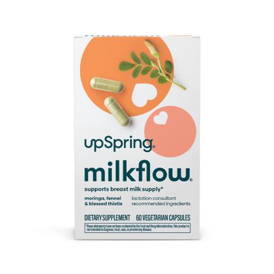 UpSpring Milkflow Breastfeeding Supplement Capsules with Moringa &amp; Blessed Thistle | Fenugreek-Free | Lactation Supplement to Support Breast Milk Supply | 60 Capsules