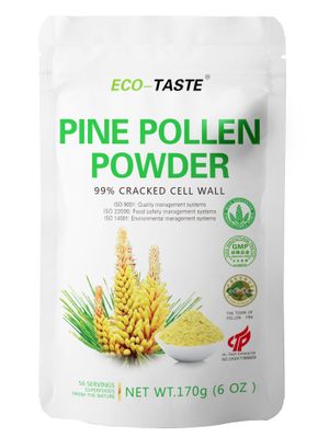 ECO-TASTE Pine Pollen Powder 6 Ounce, Wild Harvested - Pinus Tabuliformis 99% Cracked Cell Wall