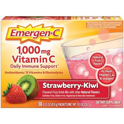 Emergen-C 1000mg Vitamin C Powder, with Antioxidants, B Vitamins and Electrolytes, Vitamin C Supplements for Immune Support, Caffeine Free Fizzy Drink Mix, Strawberry Kiwi Flavor - 30 Count