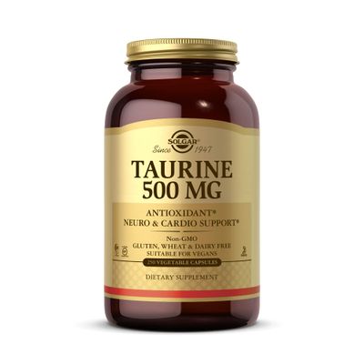 Solgar Taurine 500 mg, 250 Vegetable Capsules - Antioxidant - Brain &amp; Heart Health - Amino Acid - Vegan, Gluten Free, Dairy Free, Kosher, Halal - 250 Servings