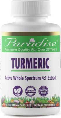 Paradise Organic Turmeric Rhizome 4:1 Extract, Active Whole Spectrum Extract, Super Potent, Ultra Pure, Vegan, Non-GMO, Gluten Free, 90 Vegetarian Capsules