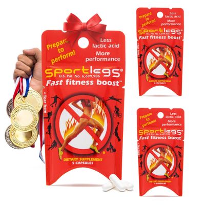 SPORTLEGS Fast Fitness Boost Pre Workout Lactic Acid Supplement, Sports Endurance Fuel - 5-Cap Packet, Trial Pack of 3