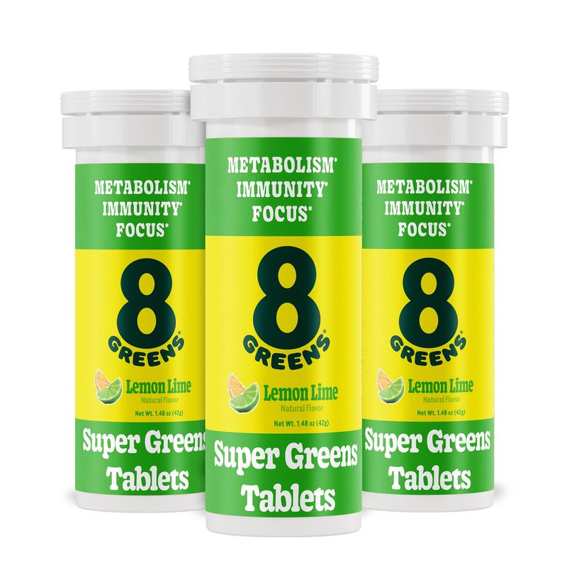 8Greens Supergreens Tablets | Super Greens Powder Superfood Tablet, Metabolism Immunity &amp; Focus, Daily Greens Effervescent Tablets, Organic: Aloe Vera, Spirulina, Chlorella, Lemon Lime, 30 Servings