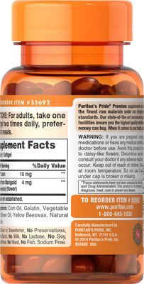 Puritan's Pride Zeaxanthin 4mg With Lutigold Lutein 10mg Carotenoids, Dietary Supplement for Healthy Eyes and Vision, 60 Easy-To-Swallow Rapid Release Softgels