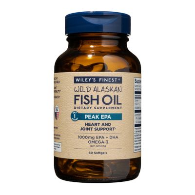 Wiley&#39;s Finest Wild Alaskan Fish Oil Peak EPA - Triple Strength Peak EPA and DHA - 1000mg Omega-3s, SQF-Certified - 60 Softgels (60 Servings)