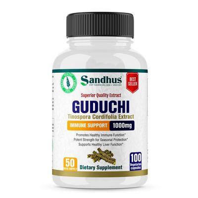 Sandhu&#39;s Guduchi (Tinospora Cordifolia) Giloy 100 Vegetarian Capsules Immune Support 1000mg per Serving