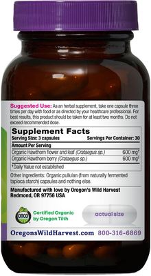 Oregon's Wild Harvest, Certified Organic Hawthorn Capsules for Natural Health, 1200 MGS, 90 Count