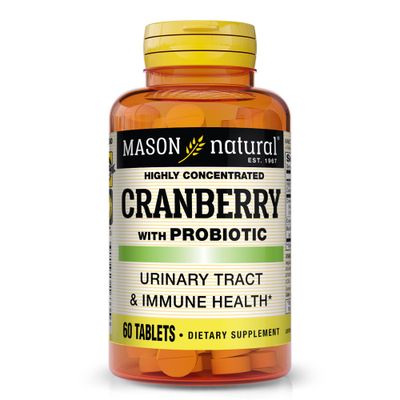 MASON NATURAL Cranberry with Probiotic, 2 Month Supply, Highly Concentrated, Supports Normal Immune Health &amp; Urinary System, 60 Tablets