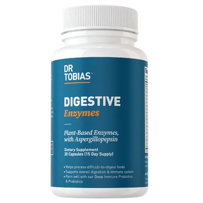 Dr. Tobias Digestive Enzymes with Amylase, Bromelain, Lipase, Lactase, Protease, Papain &amp; More, Digestion Supplement with 18 Enzymes for Digestion and Gut Health, 30 Capsules, 15 Servings