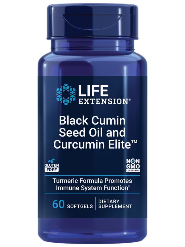 Life Extension Black Cumin Seed Oil and Curcumin Elite, Curcumin Turmeric Extract, Black Cumin Oil, Immune Response, bioavailable, Non-GMO, Gluten-Free, 60 softgels