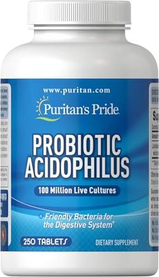 Puritan&#39;s Pride Daily Probiotic Acidophilus, 100 Million Live Cultures, Dietary Supplement for Digestive, Gut, and Immune Health, Soy, Sodium, and Gluten Free, 8 Month Supply, 250 Tablets