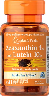 Puritan&#39;s Pride Zeaxanthin 4mg With Lutigold Lutein 10mg Carotenoids, Dietary Supplement for Healthy Eyes and Vision, 60 Easy-To-Swallow Rapid Release Softgels
