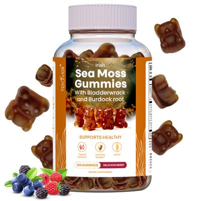 Irish Sea Moss Gummies- 120 Delicious Berry Vegan Seamoss Gummies with Burdock Root, Seamoss &amp; Bladderwrack - Gummy Vitamins to Support a Healthy Thyroid, Gut &amp; Immune - for Adults &amp; Kids