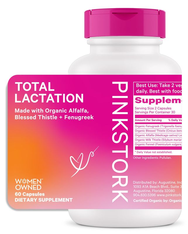 Pink Stork Total Lactation Supplement for Breast Milk Supply, Organic Fenugreek and Alfalfa to Support Breastfeeding, Milk Flow, and Production, Postpartum Essentials - 60 Capsules