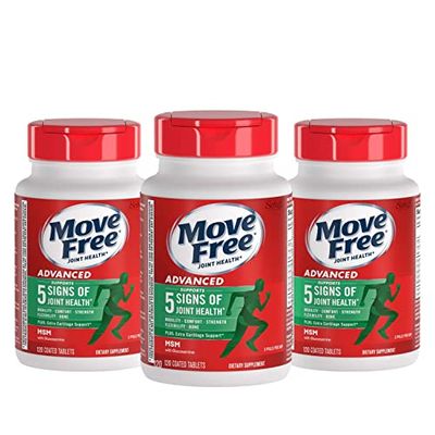 Move Free Advanced Glucosamine Chondroitin MSM Joint Support Supplement, Supports Mobility Comfort Strength Flexibility &amp; Bone - 120 Count (Pack of 3)