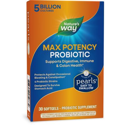Nature&#39;s Way Max Potency Probiotic Pearls for Men and Women, Supports Digestive, Immune, Colon Health*, 5 Billion Live Cultures, No Refrigeration Required, 30 Softgels (Packaging May Vary)