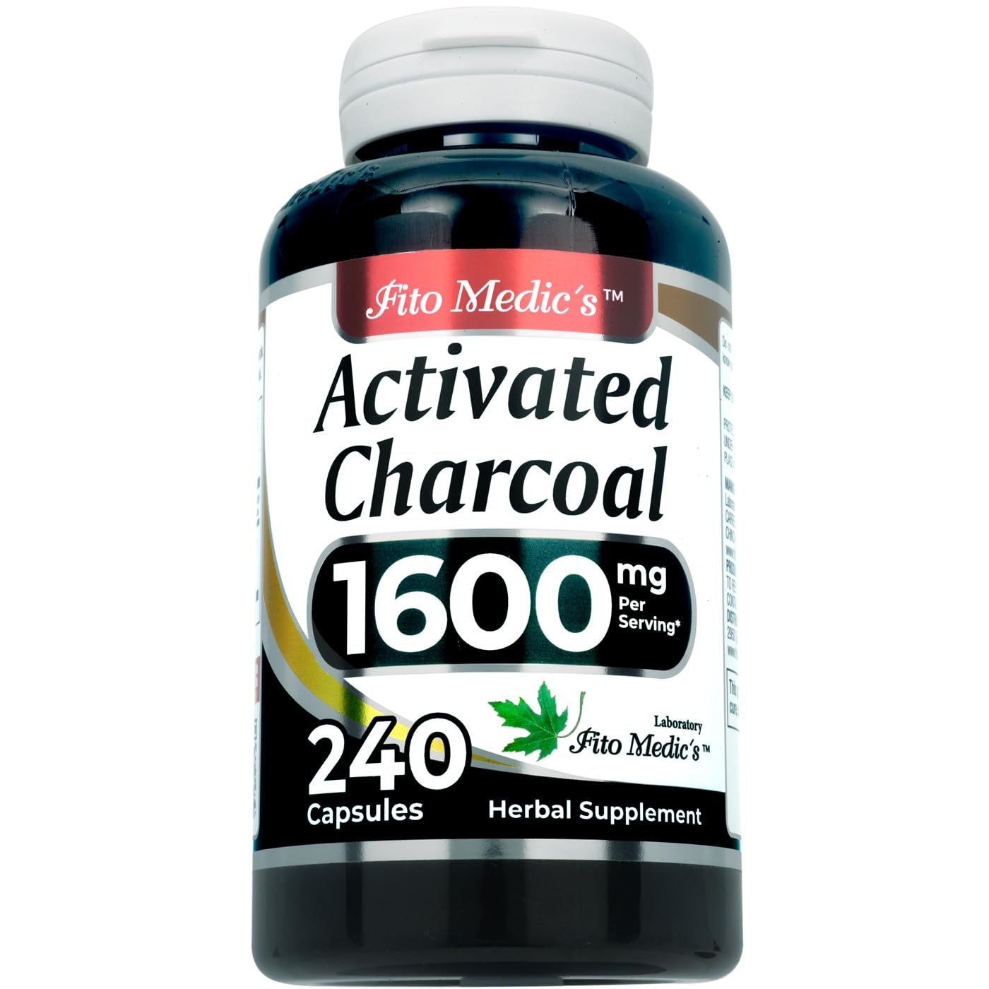 FITO MEDIC&#39;S Lab | Activated Charcoal Pills| 1600 mg per Serving | 240 Caps | Activated Charcoal | Charcoal Capsules| Charcoal Pills| Ultra high Absorption, s.