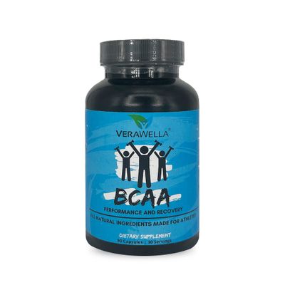 VeraWella - 2:1:1 BCAA, Branched-Chain Amino Acids for Protein Synthesis, BCAA Pre Workout &amp; Post Workout Support, Muscle Builder, 180 Capsules (60 Servings)