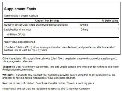 Swanson Lactobacillus Rhamnosus with FOS - Probiotic Supplement Supports Digestive Health - 5 Billion CFU - Promotes GI Tract Health During Travel - (60 Veggie Caps)