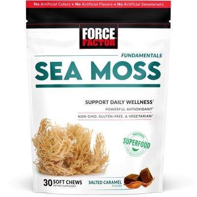Force Factor Sea Moss Soft Chews, Support Immunity, Digestion, and Heart Health, Irish Sea Moss Superfood &amp; Antioxidants Supplement, Non-GMO, Gluten-Free, Salted Caramel Flavor, 30 Soft Chews