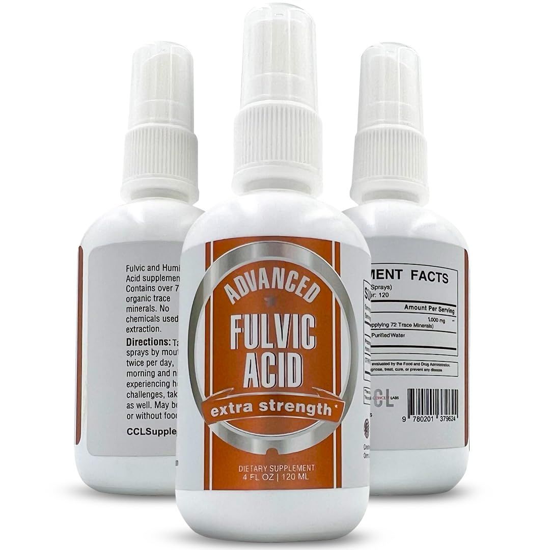 CCL Supplements Advanced Fulvic Acid and Humic Acid Trace Mineral Liquid Spray Supplement. 70+ Ionic Organic Vital Minerals &amp; Electrolytes, Similar Benefits of Shilajit &amp; Drops (4 oz, 120 Servings)