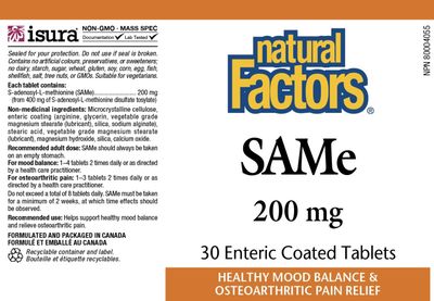 Natural Factors - Same 200mg, Joint &amp; Mood Support, 30 Enteric Coated Tablets