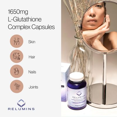 Relumins Glutathione Supplement - 1650mg Reduced Glutathione Complex with Alpha Lipoic Acid, Rose HIPS, Riboflavin, &amp; Vitamin E - 90 Veggie Capsules - Proprietary Blend