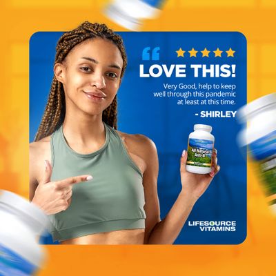 LifeSource Vitamins All Natural Anti-B for Immune Support, 14 All Natural Ingredient with Echinacea &amp; Garlic Extract, 90 Immune Defense Capsules.