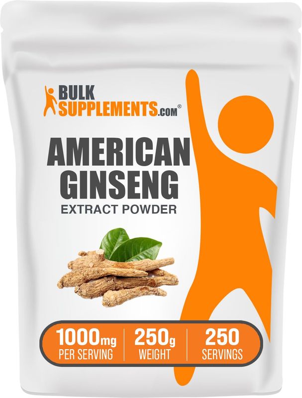 BulkSupplements.com American Ginseng Extract Powder - Ginseng Supplement, American Ginseng Powder, Ginseng Herbal Supplements - Gluten Free, 1000mg per Serving, 250g (8.8 oz) (Pack of 1)